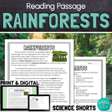 Rainforests Biome Reading Comprehension Passage PRINT and DIGITAL