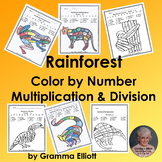 Color by Multiplication and Division Facts Rainforest Them