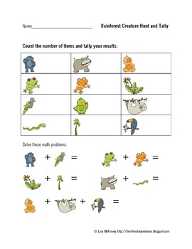 Rainforest Creatures Hunt, Tally and Graph by Lisa @ Farm Fresh | TpT