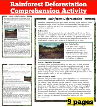 Preview of Rainforest Deforestation Differentiated Reading Comprehension Activities