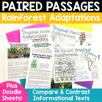 Preview of Rainforest Plant Animal Adaptation Paired Passages Compare Contrast Doodle Sheet