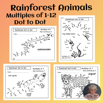 Preview of Rainforest Skip Counting Dot to Dot Printables with Multiples Charts