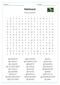 Life in the  rainforest Word Search - WordMint