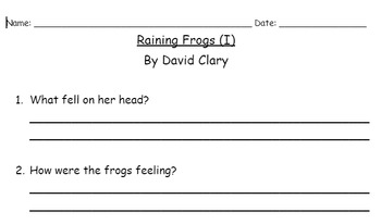 Preview of Raining Frogs (I) Reading Comprehension