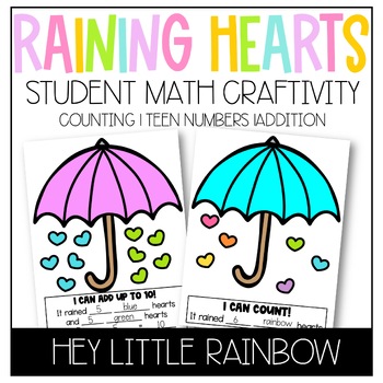 Preview of February Raining Hearts Kindergarten Addition Math Craftivity | K-1st Math