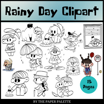 Preview of Rainy Day Kids in the Rain Clip Art Kids Character Clipart