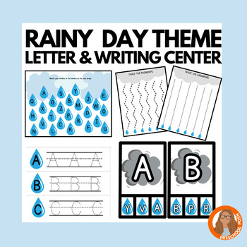 Preview of Rainy Day Letter Writing & Recognition Literacy Centers Low Prep Worksheets PreK