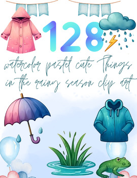 Preview of Rainy Day Magic: Watercolor Pastel Cute Things in the Rainy Season Clip Art