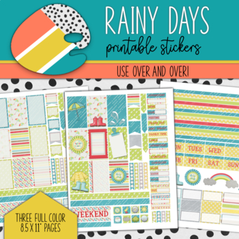 Preview of Rainy Days Printable Stickers for Planners and Lesson Plans -3 Full Pages!