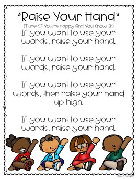 Raise Your Hand Song by Recipe for Teaching | Teachers Pay Teachers