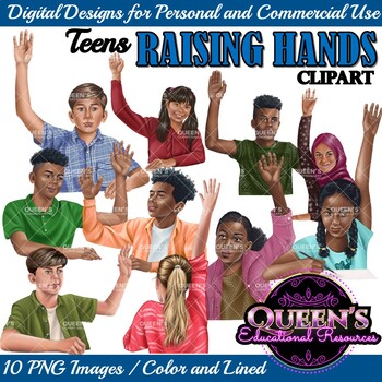 Preview of Raising Hands Clipart / Hands Raised Clipart / Teenagers Raising Hands