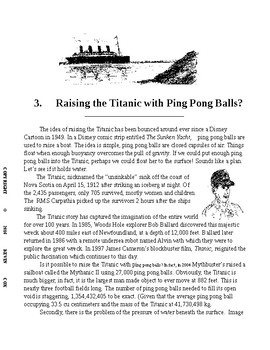 Raising The Titanic With Ping Pong Balls Science Literacy W Follow