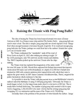 Preview of Raising the Titanic with Ping Pong Balls. Science Literacy w Follow-up Question