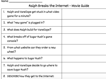 Preview of Ralph Breaks the Internet Movie Guide - GoogleReady-Distance/Printable Wksht