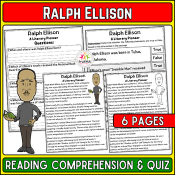 Preview of Ralph Ellison Nonfiction Reading & Quiz | Black History Month Activity, BHM