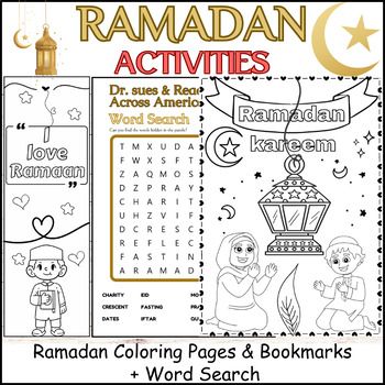 Preview of Ramadan Activities: Coloring Pages & Bookmark, Word Search