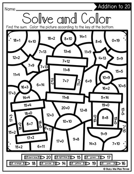Ramadan Color by Code Addition and Subtraction to 20 Mystery Pictures