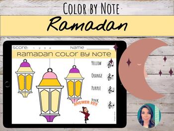 Preview of Ramadan Color by Note in Treble Clef & Bass Clef Printable Worksheets
