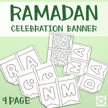 Preview of Ramadan Craft Print for Kids, Group Banner Coloring Activity for Bulletin Board