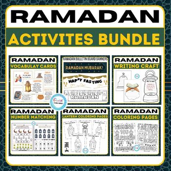 Preview of Ramadan Crafts&Activities BUNDLE,Bulletin board,coloring pages, vocabulary cards