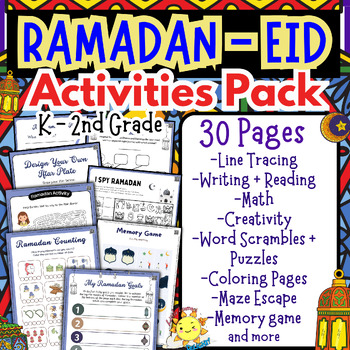 Preview of Ramadan Eid ACTIVITIES PACK K grade 1 2 (ELA Math Coloring Pages Game) booklet