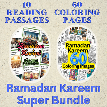 Preview of Ramadan Kareem Activities Super Bundle |10 Reading Passages + 60 Coloring pages