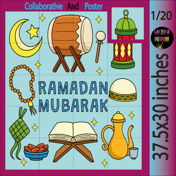 Preview of Ramadan Kareem Collaborative Poster | 37.5X30 Inches, 20 Puzzles | Printables