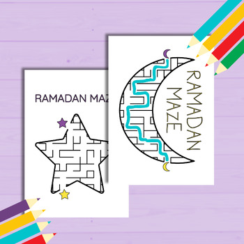 Preview of x2 Ramadan Mazes [Crescent and Star], Printable for Ramadhan Month 1445 - 2024