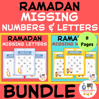 Preview of Ramadan Missing Letters and Numbers Worksheets | Islamic Activities | BUNDLE