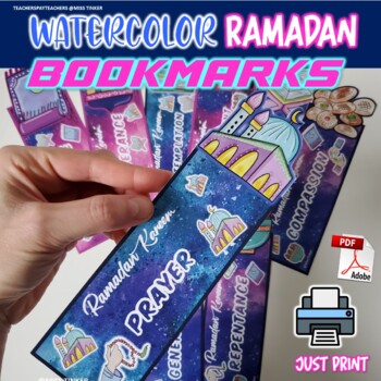 Preview of Ramadan Watercolor Bookmarks Gorgeously hand-drawn Cliparts-Just print