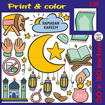 Preview of Ramadan kareem doodle element Collaborative Coloring Poster Islamic Activities