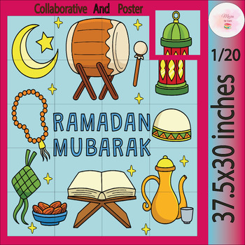 Preview of Ramadan mubarak Collaborative Coloring Poster | Decoration Coloring page