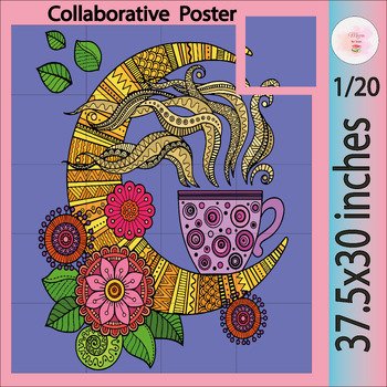 Preview of Ramadan mubarak Zentangle Collaborative Coloring Poster | Decor Coloring Sheet
