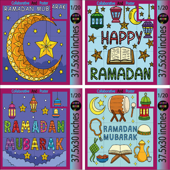 Preview of Ramadan mubarak Collaborative Coloring Poster Decoration Coloring page Bundle