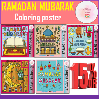 Preview of Ramadan mubarak Collaborative Coloring Poster | Decoration Coloring page Bundle