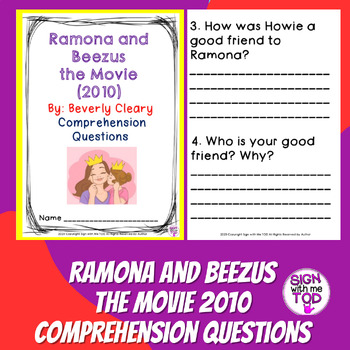 Preview of Ramona and Beezus Movie Comprehension Questions