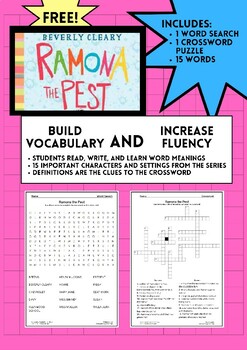 Ramona the Pest Word Search and Crossword Puzzle by wesleyanite TpT