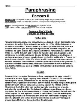 Preview of Ramses II Worksheet (English & Portuguese)