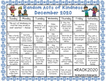 Random Acts Of Kindness Calendar December 2020 by Herding Kats in