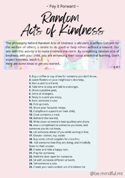 Random Acts of Kindness by Be Mindful MT | Teachers Pay Teachers