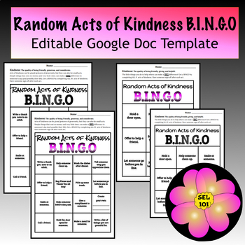 Preview of Random Acts of Kindness B.I.N.G.O (Editable Google Doc Template)