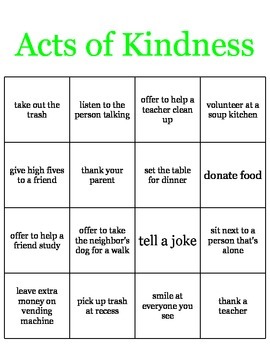 Random Acts of Kindness BINGO game SALE by The Counselor's Files