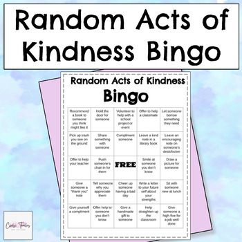 Random Acts of Kindness Bingo 24 School Challenges for Students SEL ...