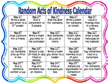 Preview of Random Acts of Kindness Calendar (Editable)