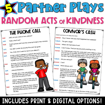 Preview of Random Acts of Kindness Partner Plays: 5 Scripts with a Comprehension Worksheet