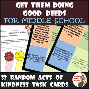 Preview of Random Acts of Kindness Task Cards for Middle School - Good Deeds