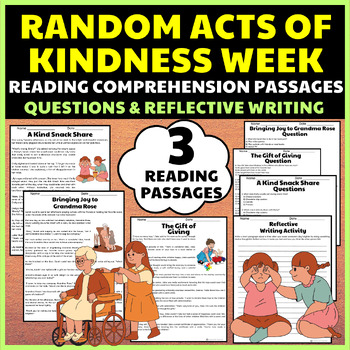 Preview of Random Acts of Kindness Week Reading Comprehension Passages|Writing|Questions