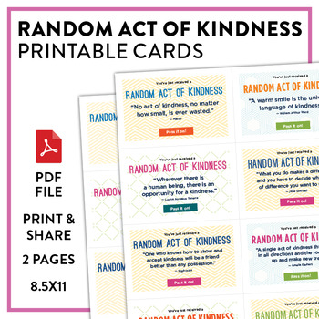 Random Acts of Kindness cards - PDF: 8 kindness quotes and 8 blank ...