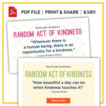 Random Acts of Kindness cards - PDF: 8 kindness quotes and 8 blank ...