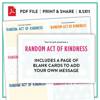 Random Acts of Kindness cards - PDF: 8 kindness quotes and 8 blank ...